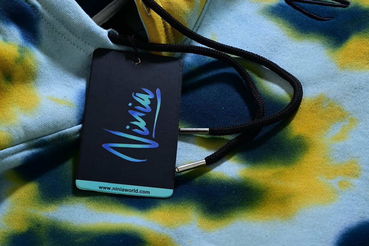 Tie-Dye Pullover Unisex Hoodie – Vibrant Blue & Yellow by NINIA