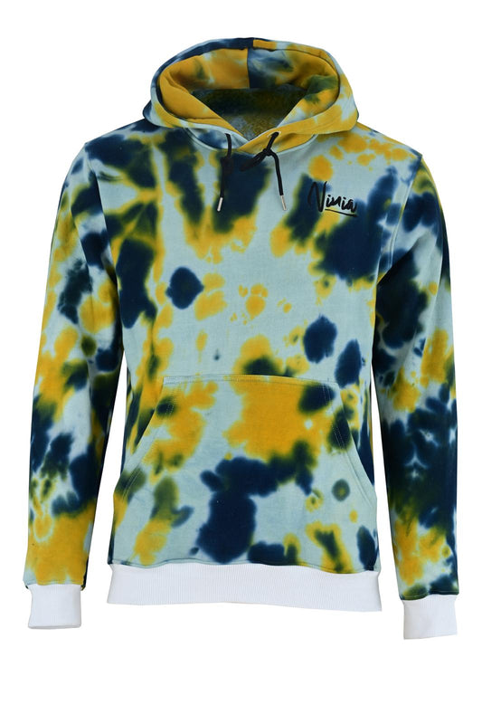 Tie-Dye Pullover Unisex Hoodie – Vibrant Blue & Yellow by NINIA