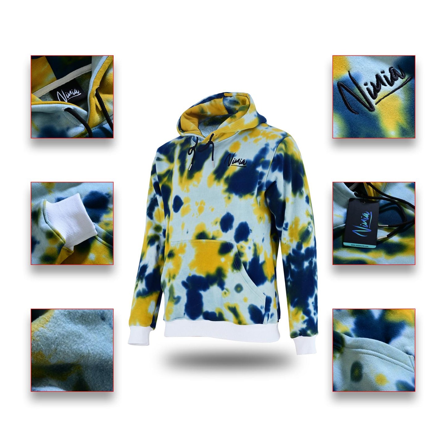Tie-Dye Pullover Unisex Hoodie  – Vibrant Blue & Yellow by NINIA