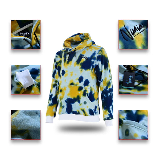 Tie-Dye Pullover Unisex Hoodie  – Vibrant Blue & Yellow by NINIA